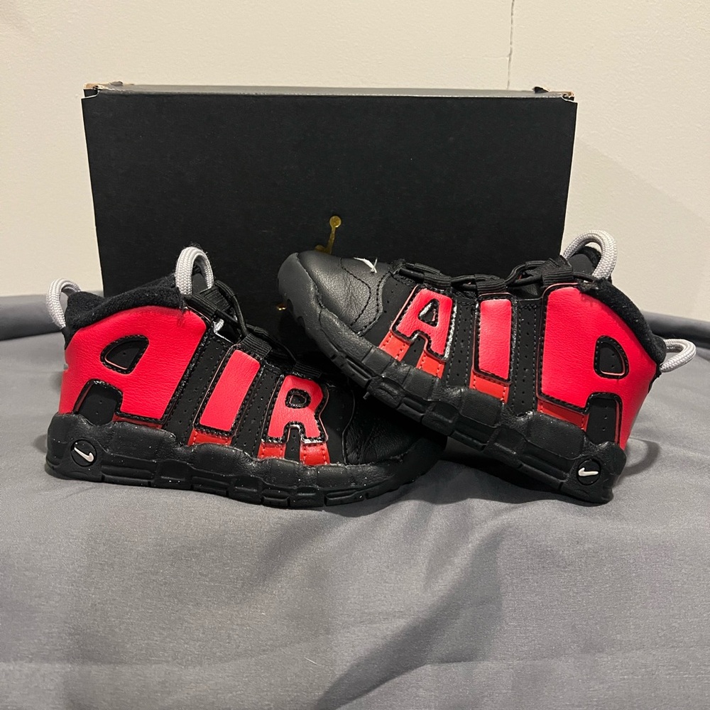 Nike Kids Air Uptempo Black and Red Shoes- size 9c